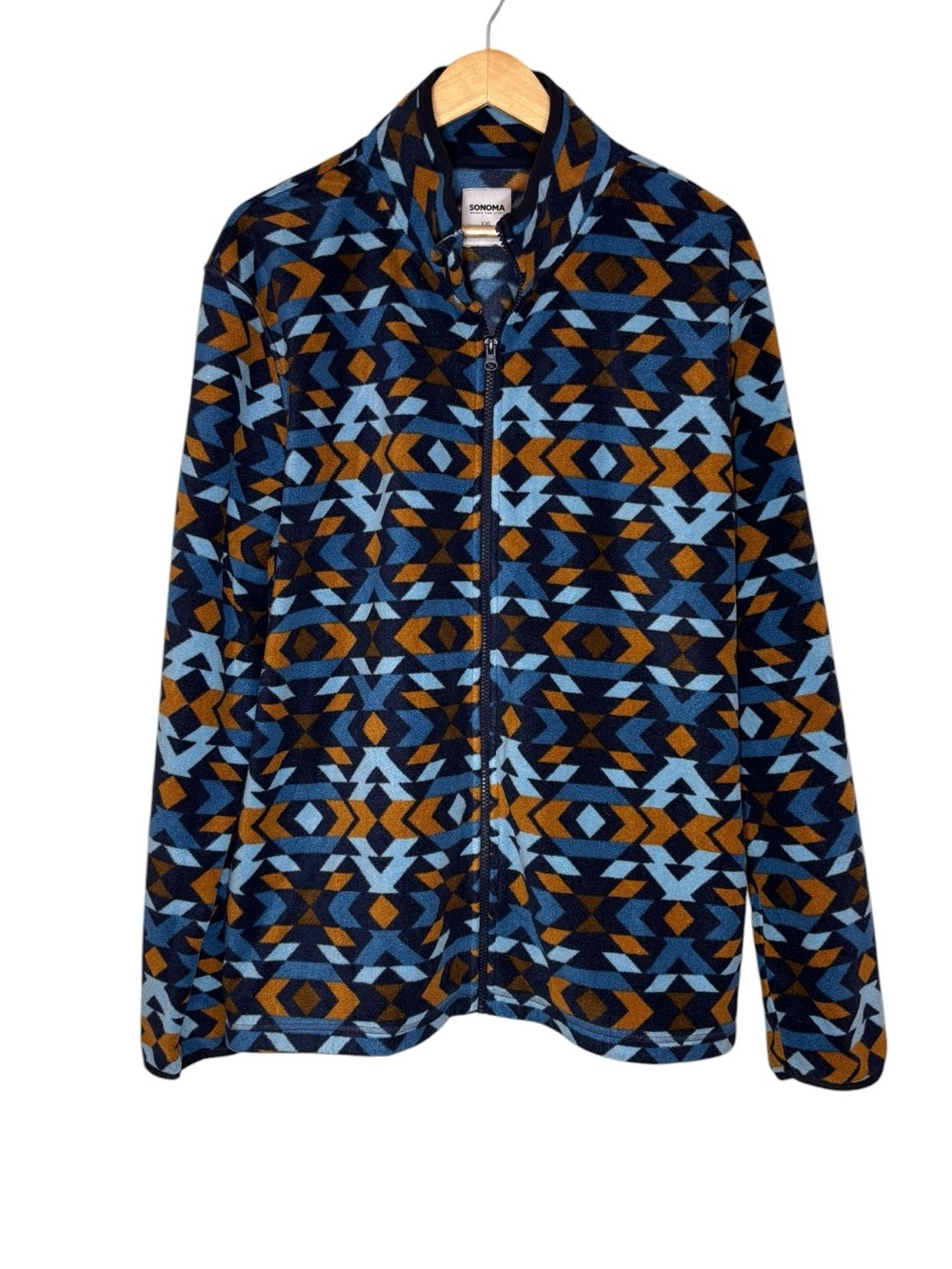 Sonoma Men’s XXL Geometric Fleece Jacket Full Zip Blue Orange Southwestern Style